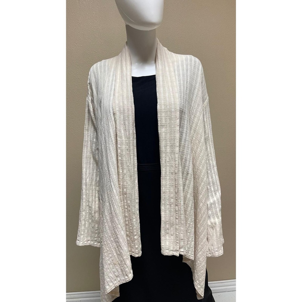 Yasuko Kurisaka Kimono Jacket Beige Woven Texture Cotton OS Japanese Artisan EUC